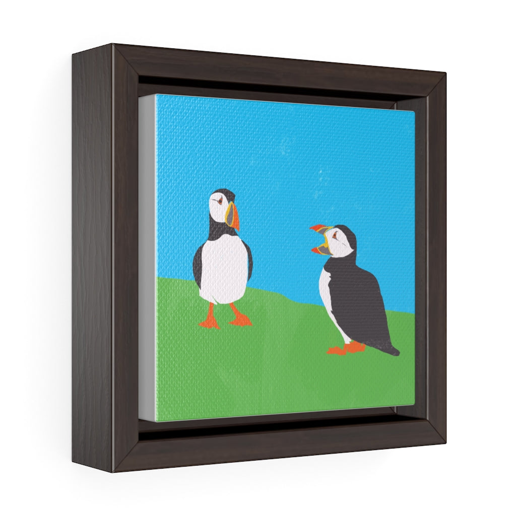 Puffins - Square Framed Premium Gallery Wrap Canvas