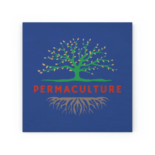 Wood Canvas - Permaculture - Blue + Red Script