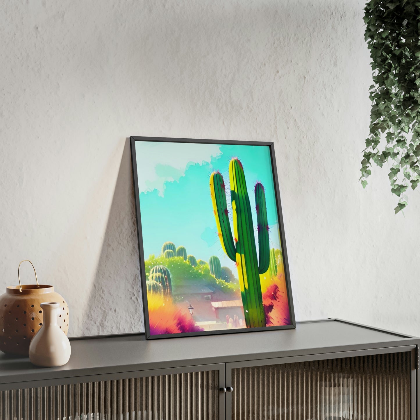 Desert Cactus Poster with Wooden Frame