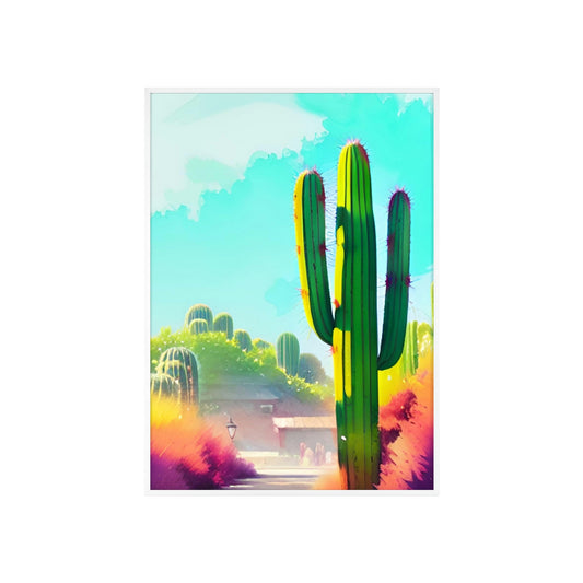 Desert Cactus Poster with Wooden Frame