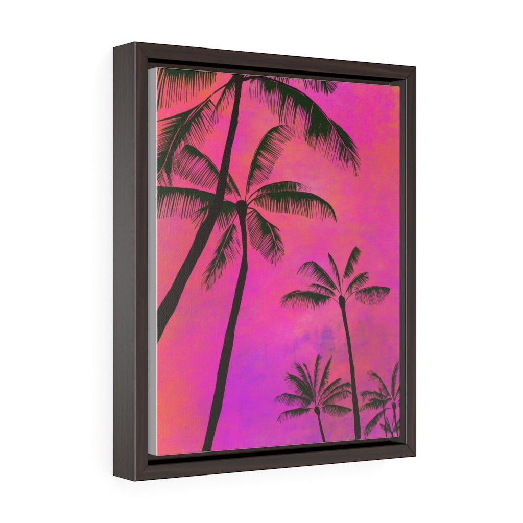 Palm Tree Sunset - Vertical Framed Premium Gallery Wrap Canvas