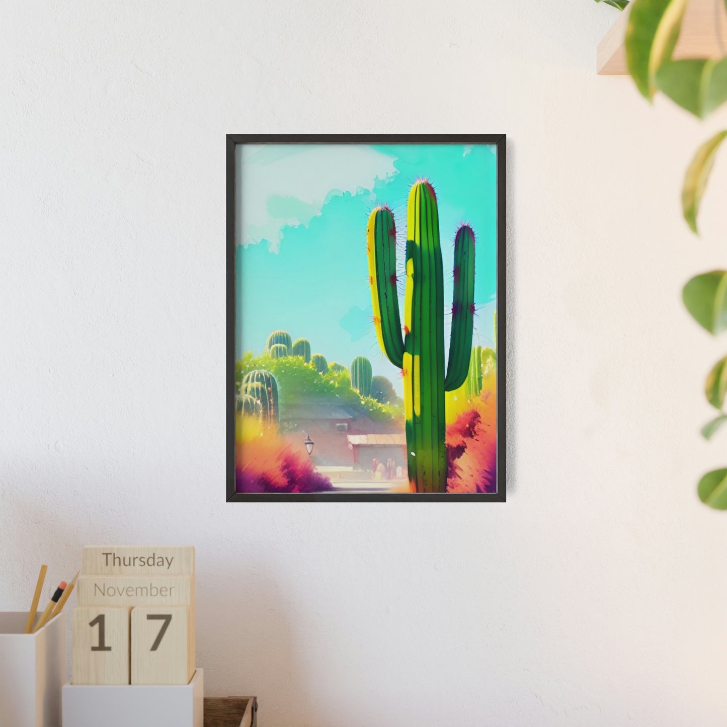 Desert Cactus Poster with Wooden Frame